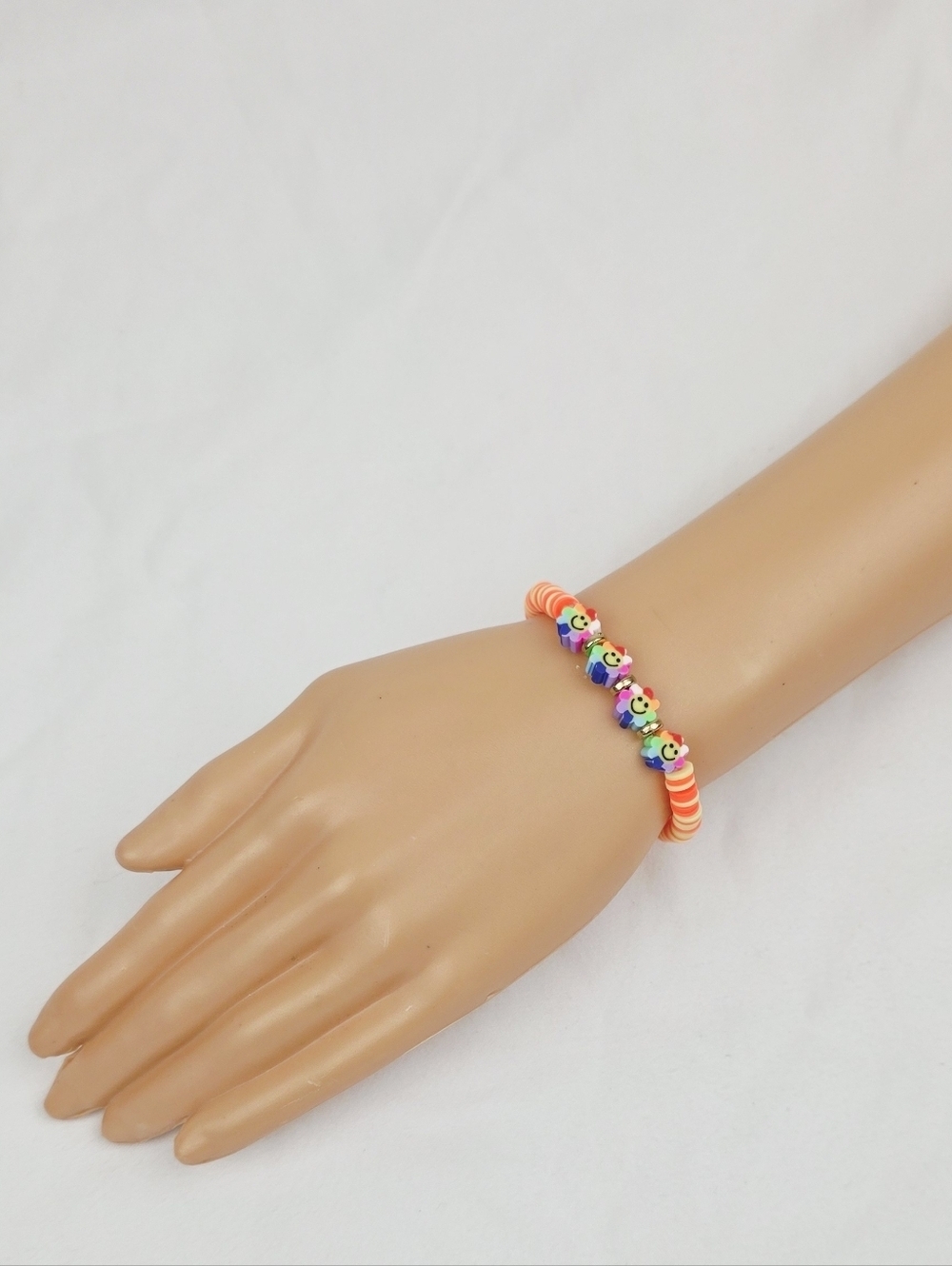 Handmade Clay Bead Multi Color Flower Bracelet